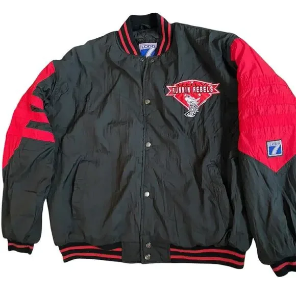 Vtg UNLV Runnin Rebels Jacket Logo 8 Men XL 90s Red Black Nylon Sideline Coat